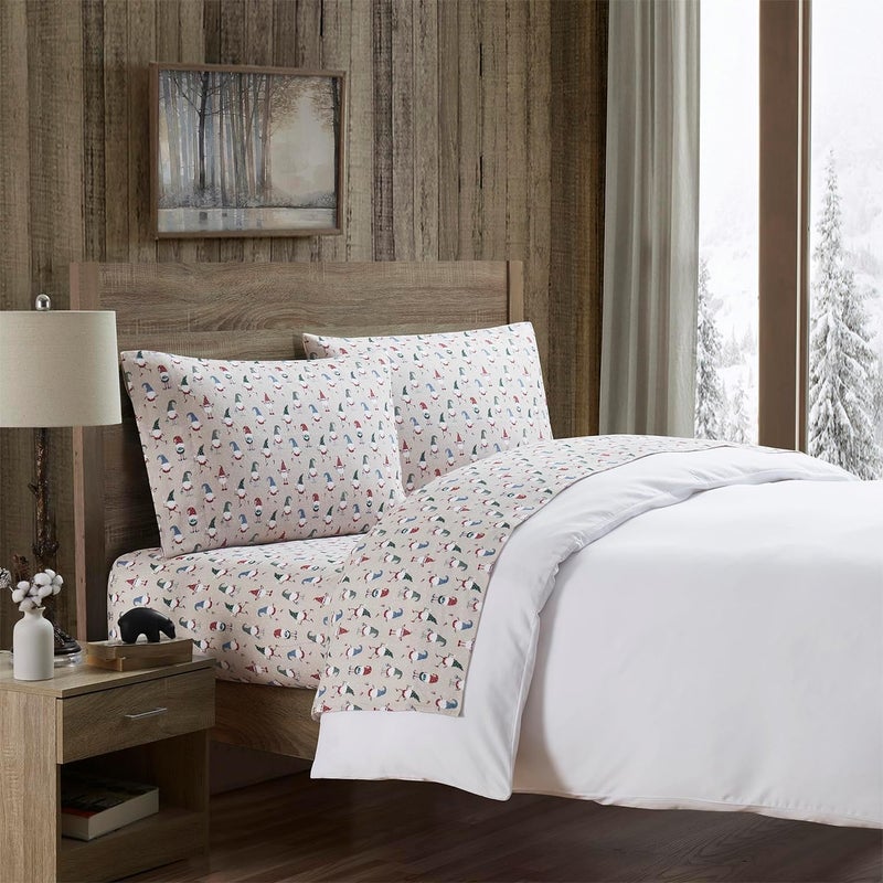 Bearpaw - Queen Sheets, 4-Piece Cotton Flannel Bedding with Matching Pillowcases, Brush for Extra Softness, Cozy Home Decor (Gnome Taupe, Queen) - Image 4